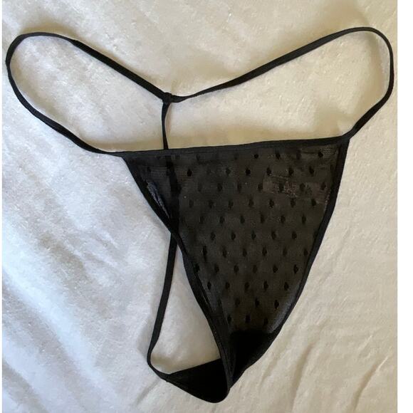 Vintage Victoria's Secret Black dot thong string panty L - Picture 1 of 5